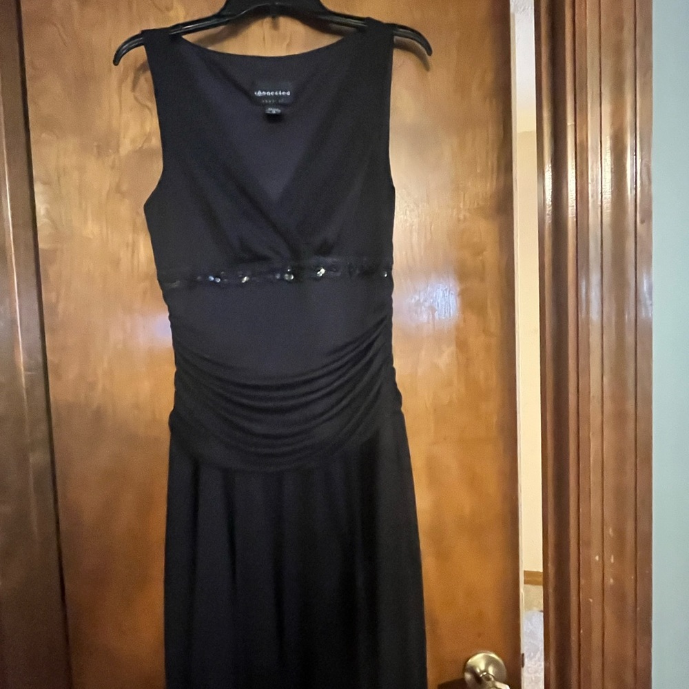 Black sleeveless V Neck dress